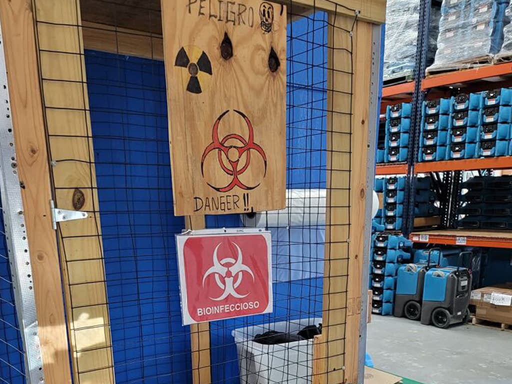 Biohazard material contained in a warehouse